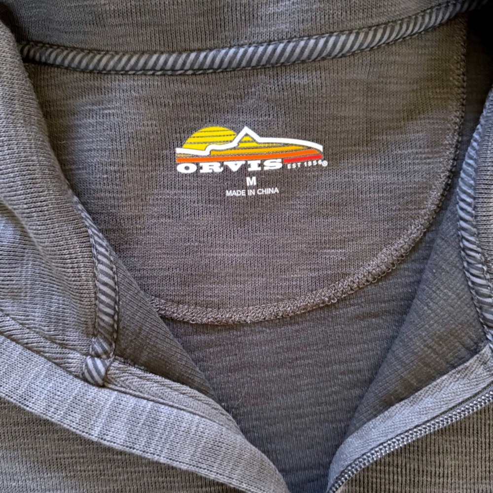 Orvis Quarter Zip Pullover Men Size M Grey Cotton Slub Knit Sweater Fly Fish - Picture 5 of 10